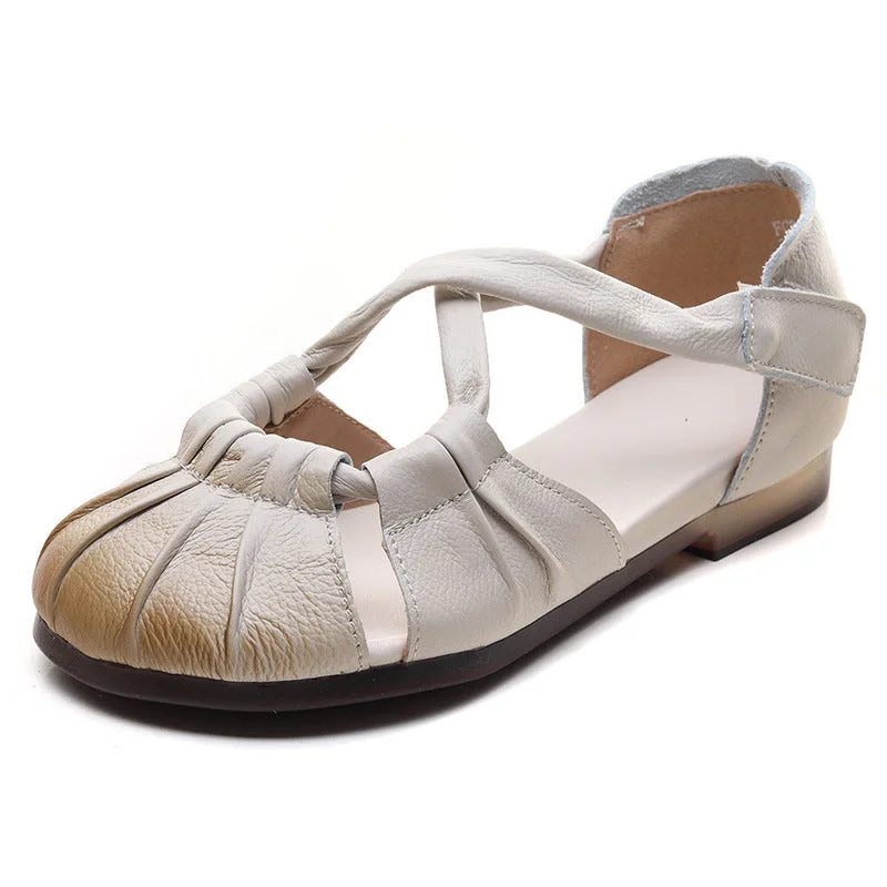 Women Retro Leather Casual Beach Flat Sandals