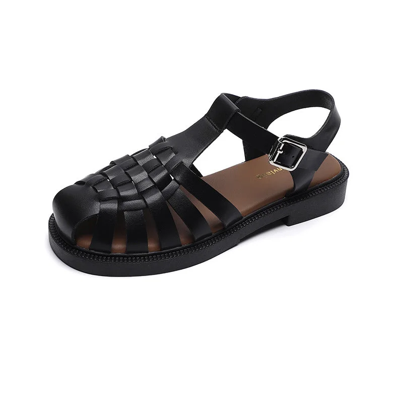 Women Retro Plaited Leather Soft Casual Sandals