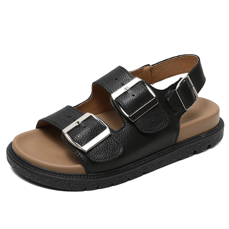 Women Retro Soft Leather Summer Beach Buckle Sandals