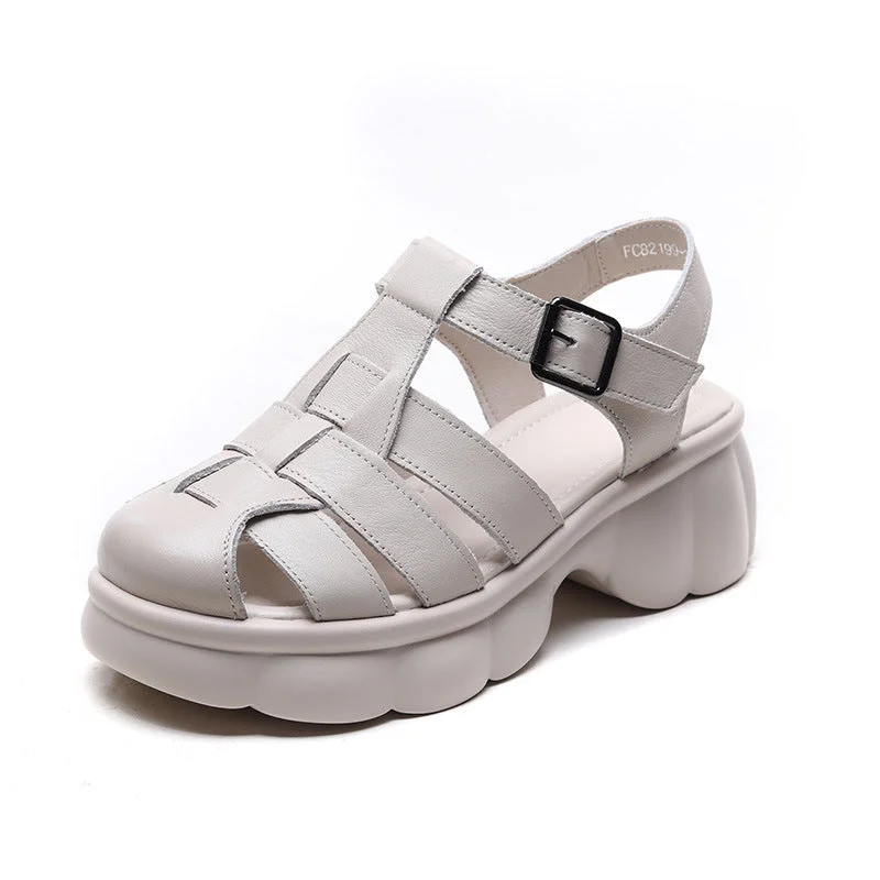 Women Summer Plaited Leather Platform Sandals