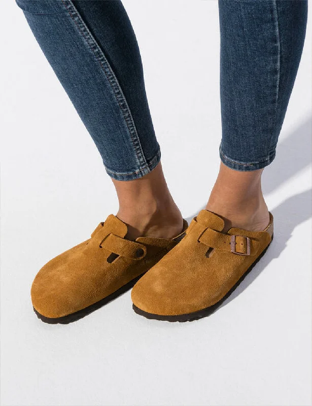 Womens Birkenstock Boston Suede Leather (Narrow, Soft Footbed) - Mink