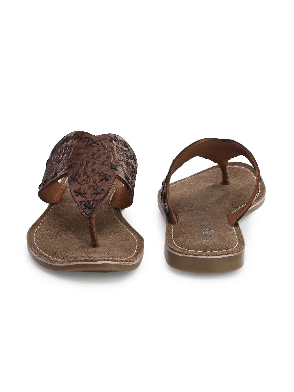 Women's Genuine Terracotta Leather Flat Tooled Slipper / Hand Tooled Collection