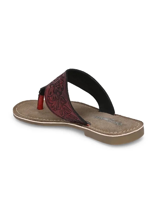 Women's Genuine Terracotta Leather Flat Tooled Slipper / Hand Tooled Collection