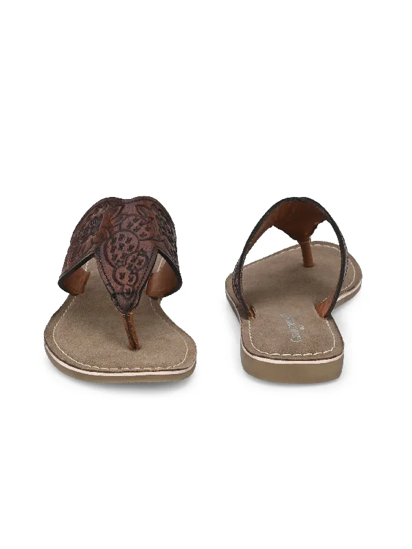 Women's Genuine Terracotta Leather Flat Tooled Slipper / Hand Tooled Collection