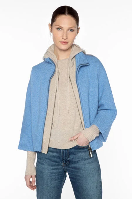 Kinross Cashmere Doubleknit Short Zip Mock Cardigan