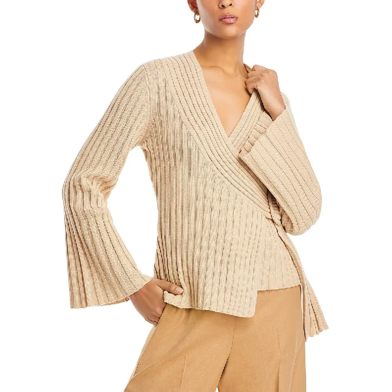 Malene Birger Womens Wool Faux Wrap Wrap Sweater