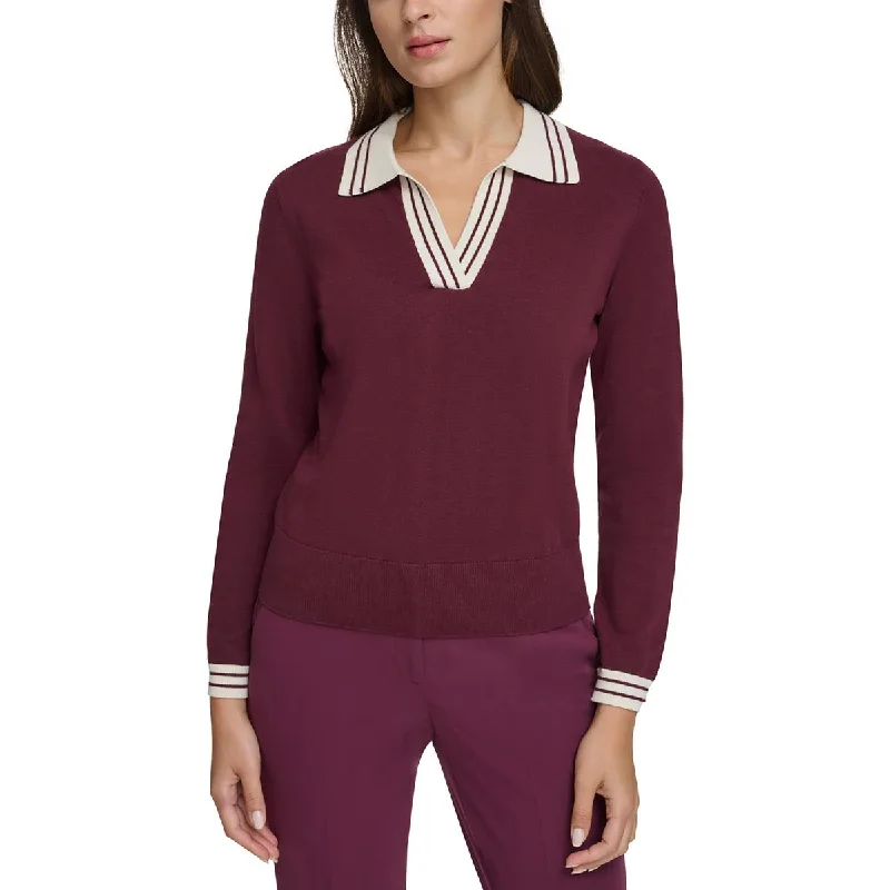 Tommy Hilfiger Womens Collared Ribbed Trim Pullover Sweater