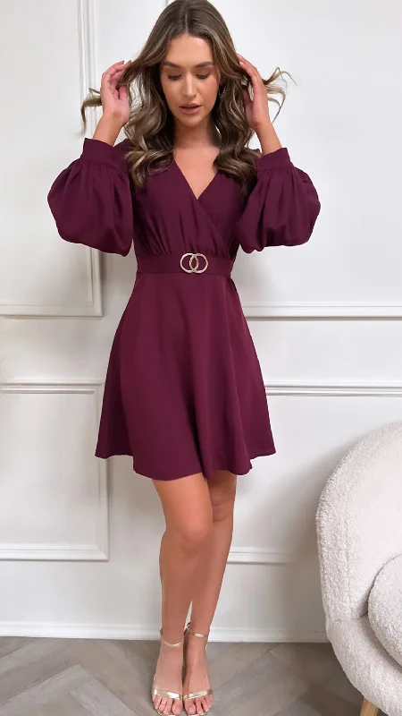 Lalika Raspberry Long Sleeve Buckle Skater Dress