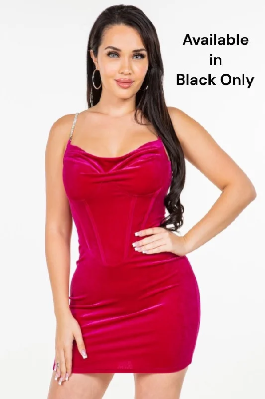 Velvet Corset Cowl Neck Bling Dress