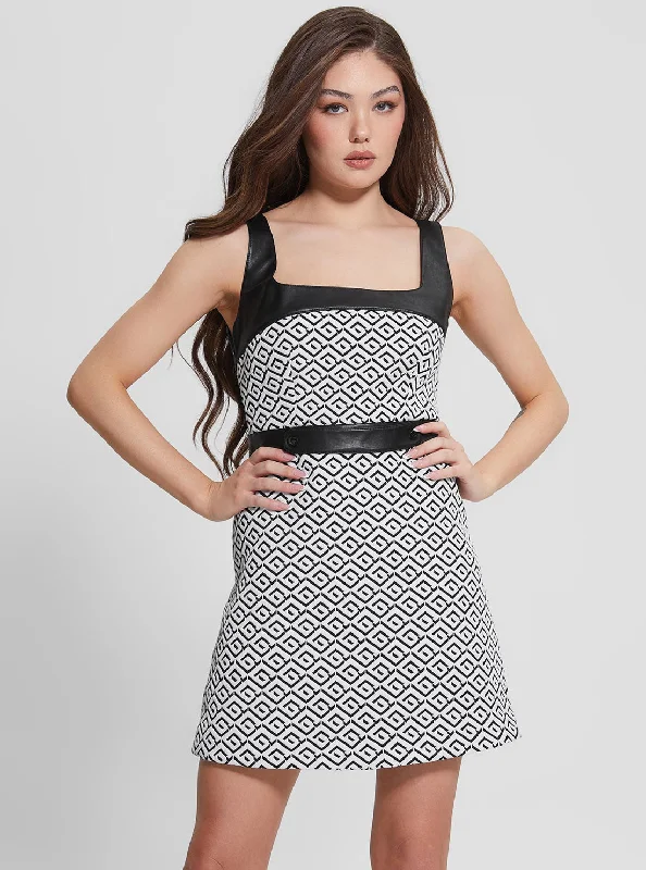 White Black Logo Adele Mini Dress