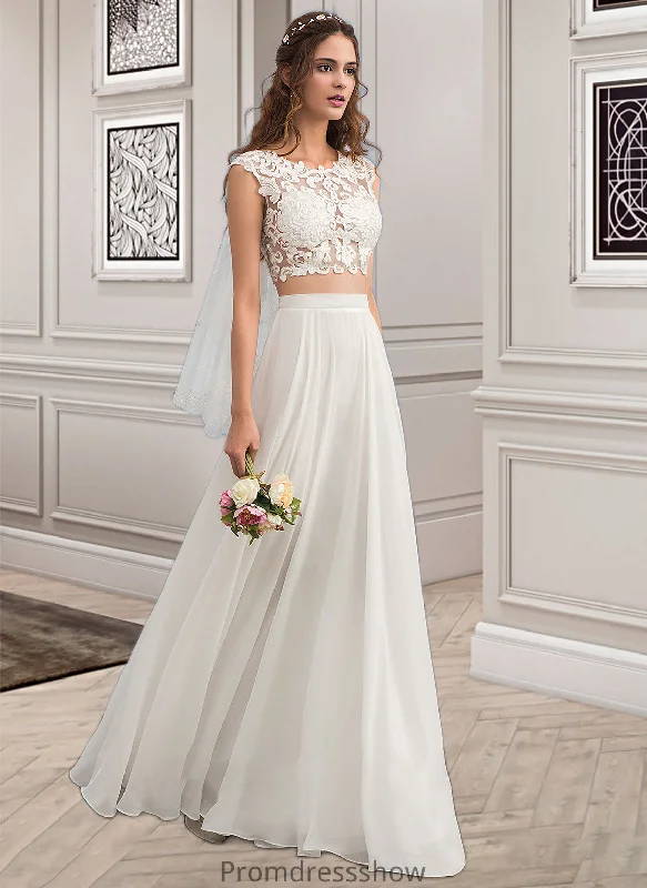 Kaylynn A-Line Scoop Neck Floor-Length Chiffon Wedding Dress With Beading Sequins STKP0013799