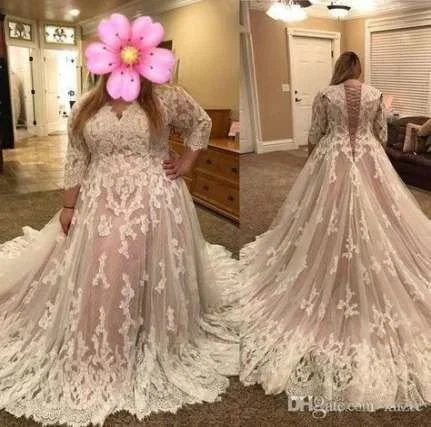 plus size wedding dresses for bride lace appliqué long sleeve elegant maternity cheap wedding gown