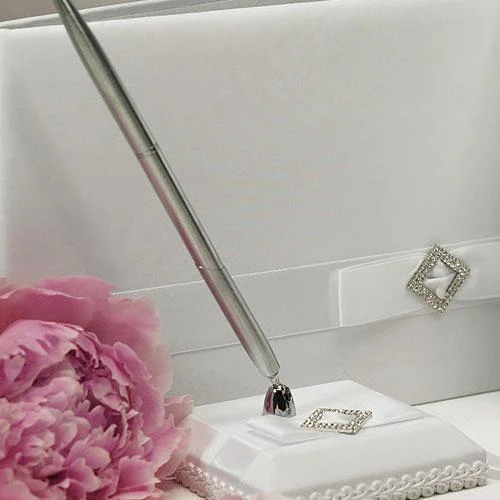 Pure Elegance in Wedding White Satin Wrapped Pen Set (Pack of 1)