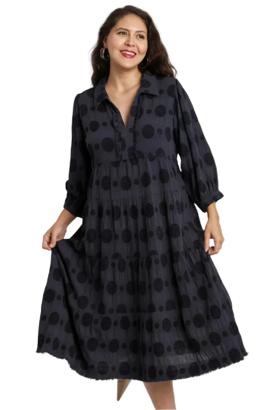 Swiss Dot Jacquard Midi Dress, Navy