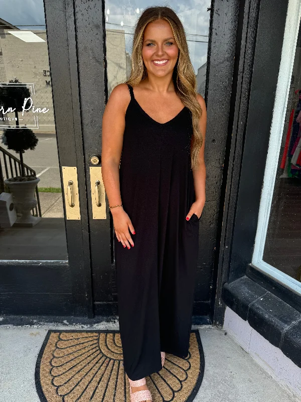 Black v-neck cami maxi dress