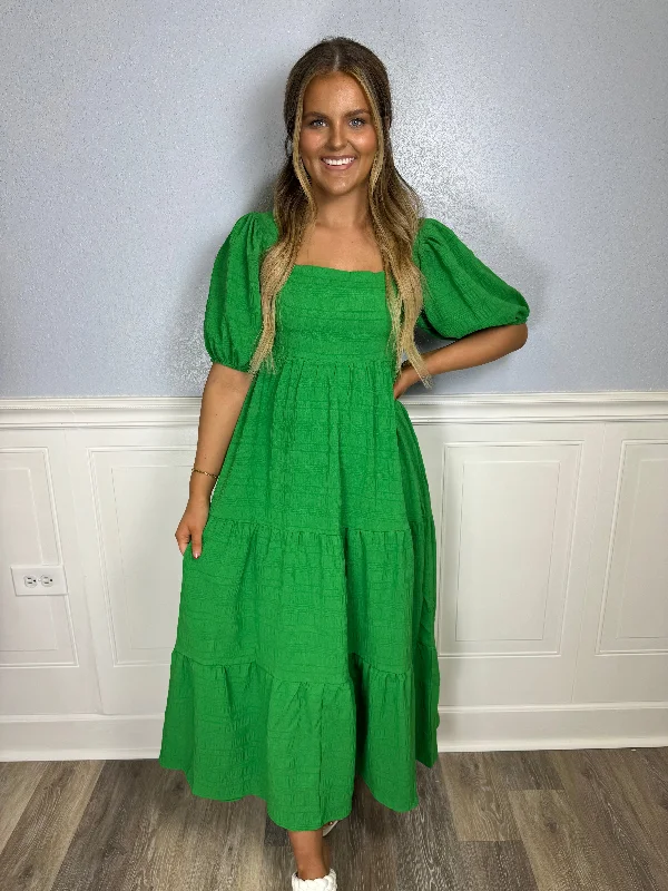 Green babydoll style maxi