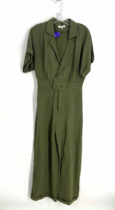 Size S Olive Collared Maxi Dresses Jumpsuit