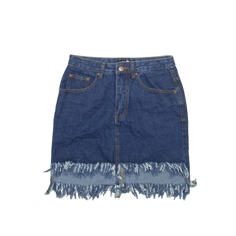 BOOHOO Y2K Distressed Short Mini Skirt Blue Denim Womens M