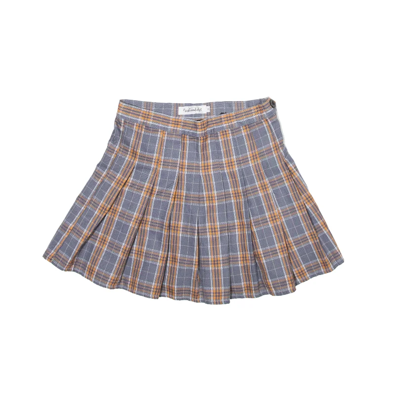 FASHION&STYLE Pleated Short Mini Skirt Grey Check Womens S