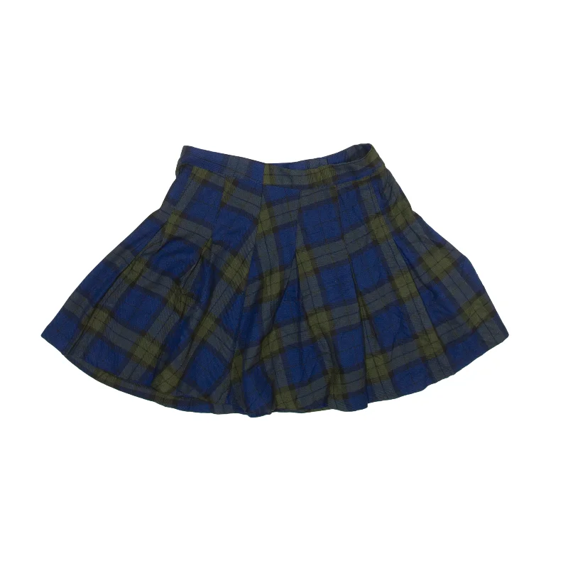 H&M Short Pleated Skirt Blue Check Womens S