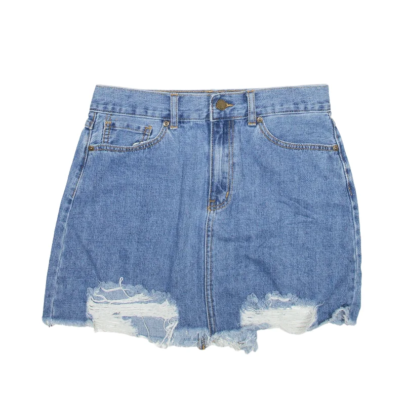 JBD Distressed Short Mini Skirt Blue Denim Womens S