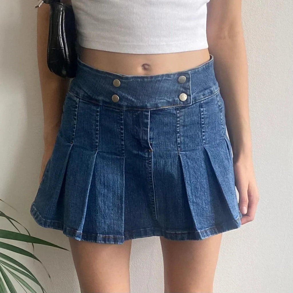 Mezzo Jeans Mini Denim Skirt - 28W UK 8 Blue Cotton