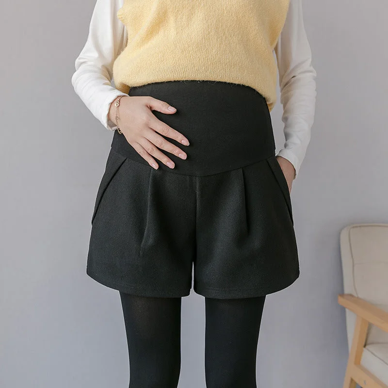 NiDELL . New Shorts for Pregnant Women Autumn and Winter Woolen Wide-Leg Shorts Outerwear Match Panty-Hose Slimming Shorts