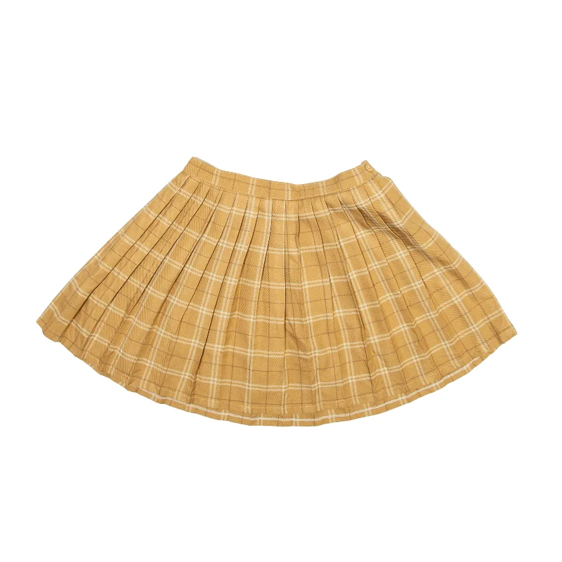 Pleated Short Mini Skirt Beige Check Womens S