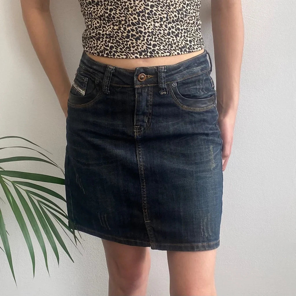 Sexy Girl Jeans Mini Denim Skirt - 28W UK 8 Dark Wash Cotton