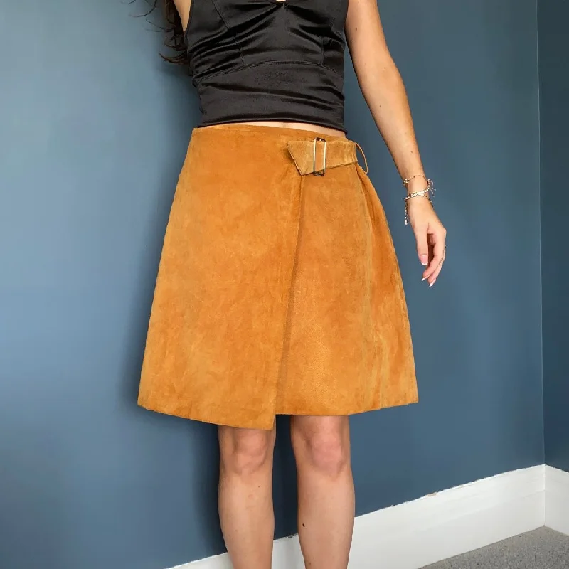 Unbranded Mini Wrap Skirt - Medium Brown Suede