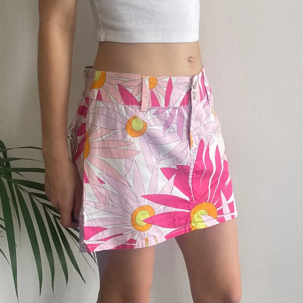 Versace Jeans Couture Floral Mini Skirt - 30W UK 10 Pink Cotton