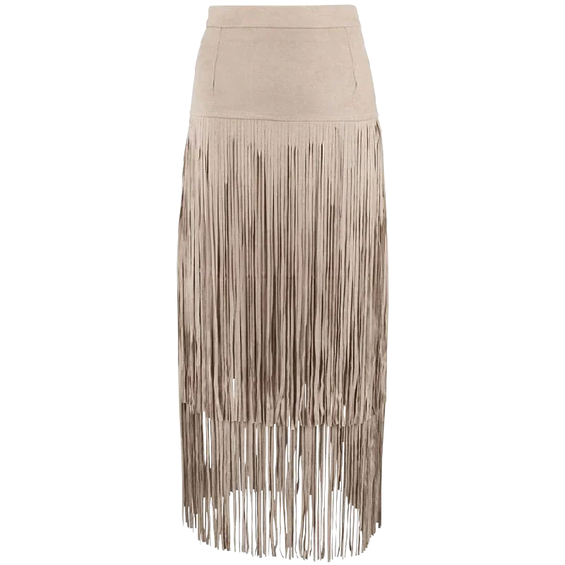 Adore Faux Suede Long Fringe Skirt