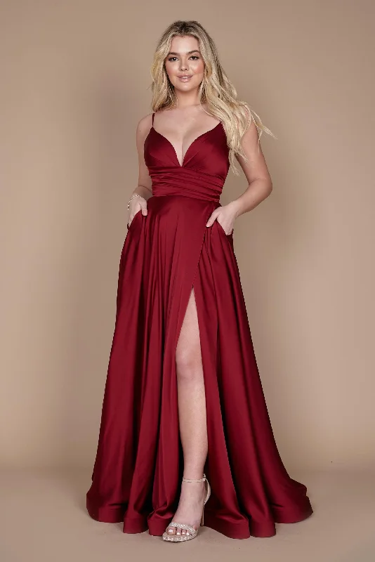 Dylan & Davids Long Spaghetti Strap Prom Formal Gown Burgundy