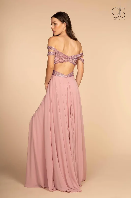 Prom Chiffon Off the Shoulder Evening Dress