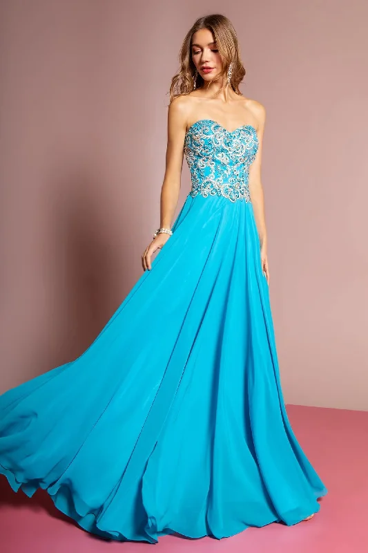 Prom Strapless Sweetheart Chiffon Evening Long Gown