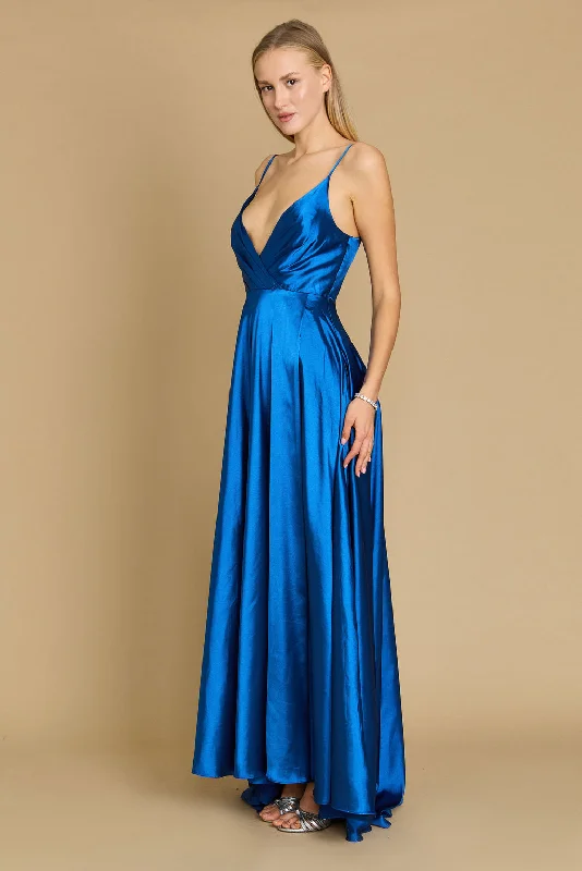 Dylan & Davids Long Flowy Satin Formal Prom Party Dress Teal