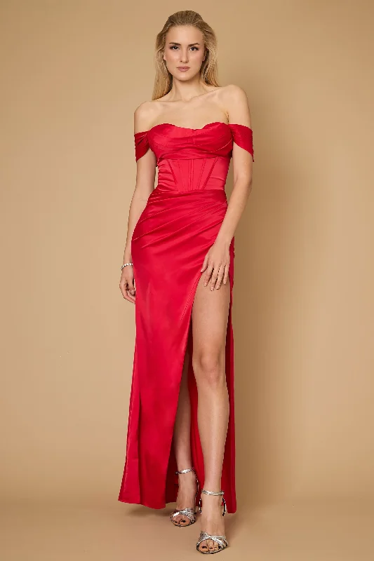 Dylan & Davids Long Formal Corset Satin Evening Dress Red