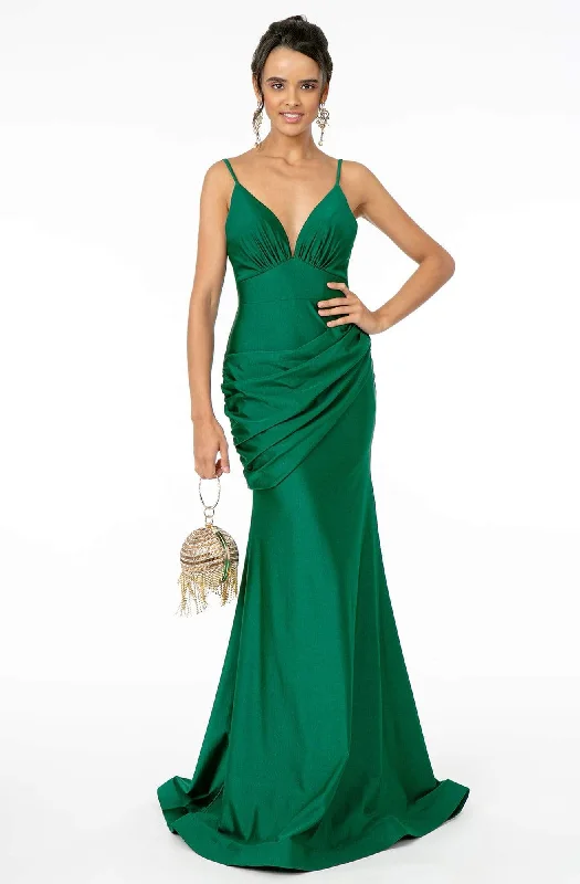 Elizabeth K - GL1815 Spaghetti Strap Draped Ornate Mermaid Dress