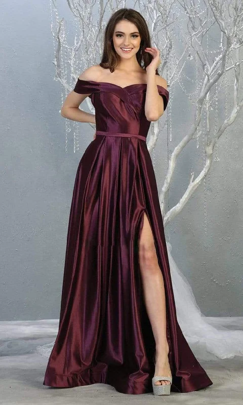 May Queen - MQ1781 Surplice Off Shoulder High Slit Metallic Dress Chic unclassified dresses May Queen - MQ1781 Surplice Off Shoulder High Slit Metallic Dress Chic unclassified dresses