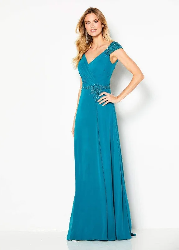 Cameron Blake - 219684 Beaded V-neck Chiffon Sheath Dress