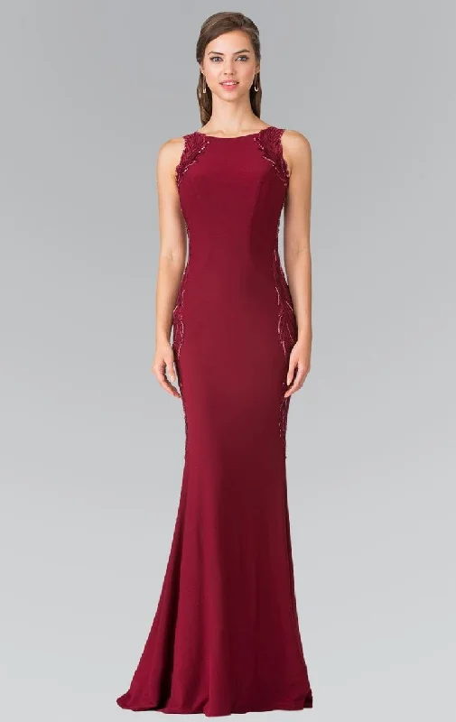 Elizabeth K - GL2222 Embellished Scoop Neck Jersey Sheath Dress