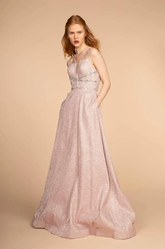 Elizabeth K - GL2506 Deep V-neck Glitter Crepe A-line Dress Stretchy unclassified dresses Elizabeth K - GL2506 Deep V-neck Glitter Crepe A-line Dress Stretchy unclassified dresses