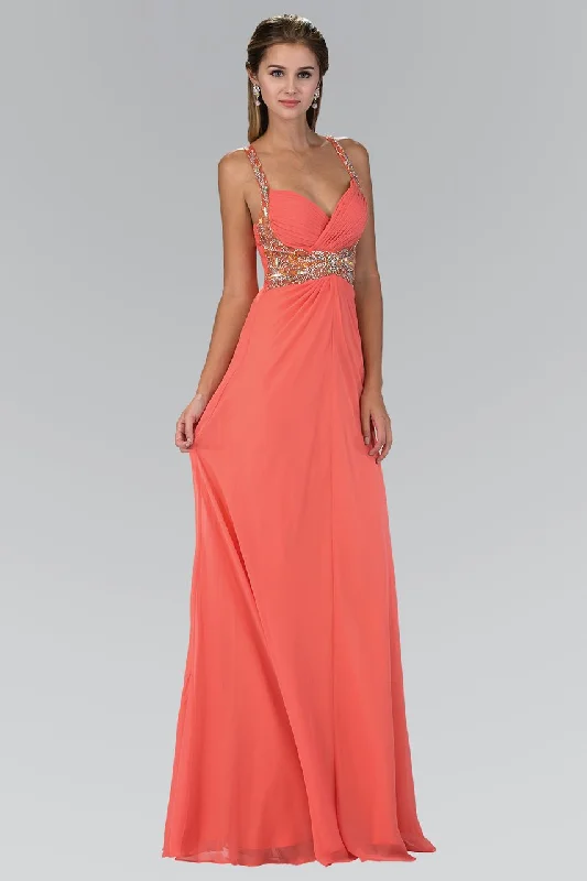 Elizabeth K - GL1082 Jeweled Ruched Sweetheart Chiffon Dress