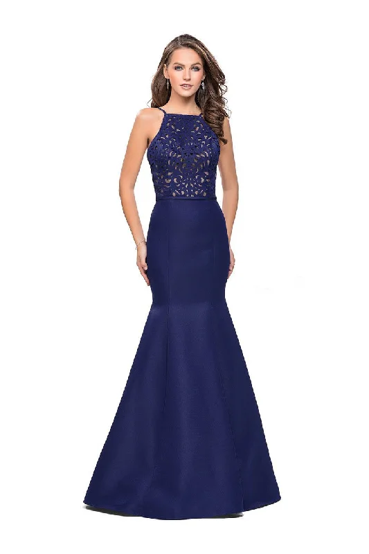 La Femme - 25650 Laser Cut Detailed Halter Mermaid Dress Long sleeve unclassified dresses La Femme - 25650 Laser Cut Detailed Halter Mermaid Dress Long sleeve unclassified dresses