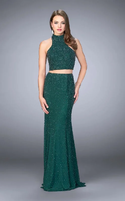 La Femme - 24158 Sophisticated Sparkling Sleeveless Beaded High Neck Two-Piece Dress