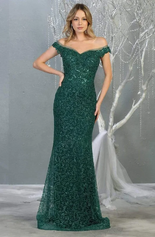 May Queen - RQ7879 Embellished Off-Shoulder Simple Prom Dress With Train Smocked unclassified dresses May Queen - RQ7879 Embellished Off-Shoulder Simple Prom Dress With Train Smocked unclassified dresses