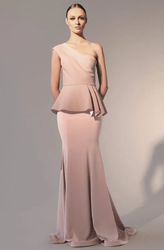 Nicole Bakti - 581 One Shoulder Peplum Trumpet Dress