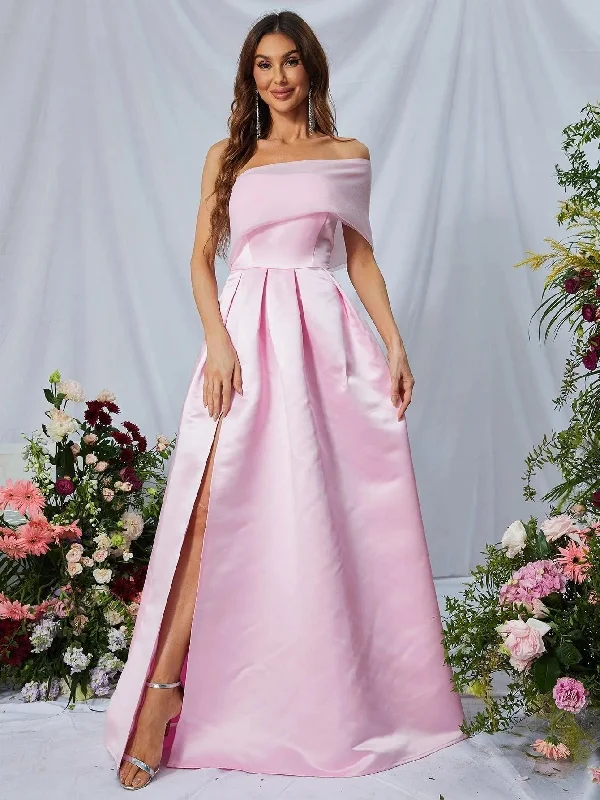 One Shoulder Slit Satin A Line Prom Dress Short unclassified dresses
