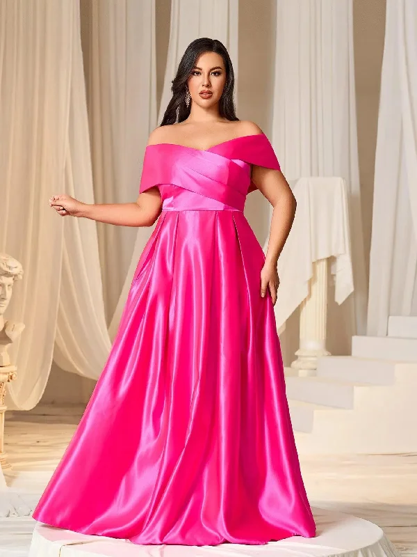Plus Elegant Off Shoulder Satin A Line Prom Dress Plus size unclassified dresses