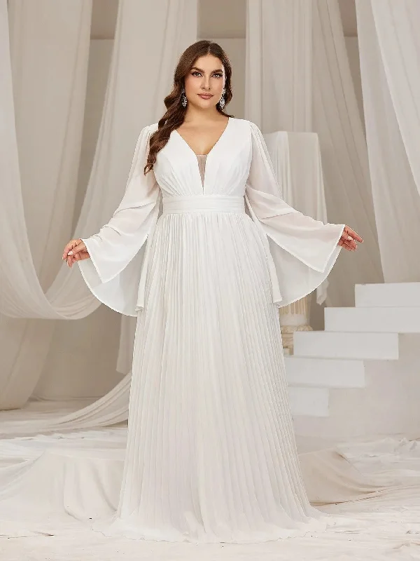 Plus Flared Sleeves Pleated Chiffon Formal Dresses Unique unclassified dresses
